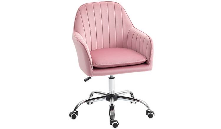 HOMCOM Velvet Adjustable Swivel Office Chair - Dark Pink