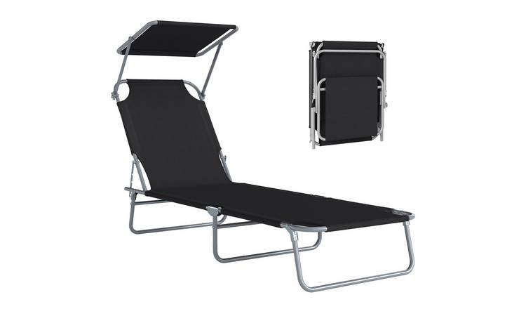 Outsunny Oxford Fabric Foldable Reclining Garden Sun Lounger - Black