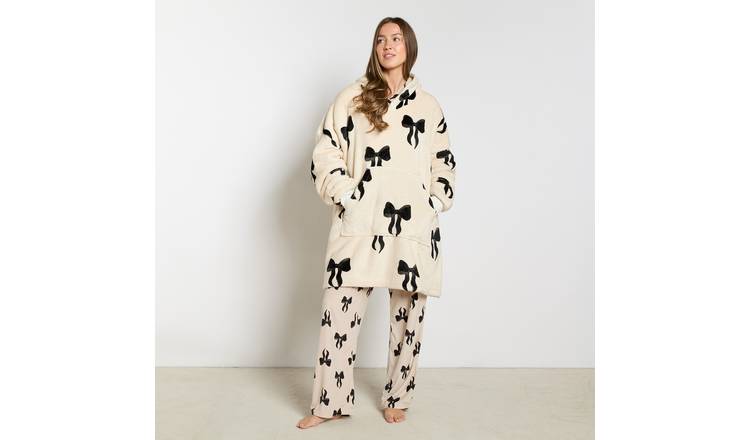 OHS Bow Print Hoodie Blanket - One Size - Mono