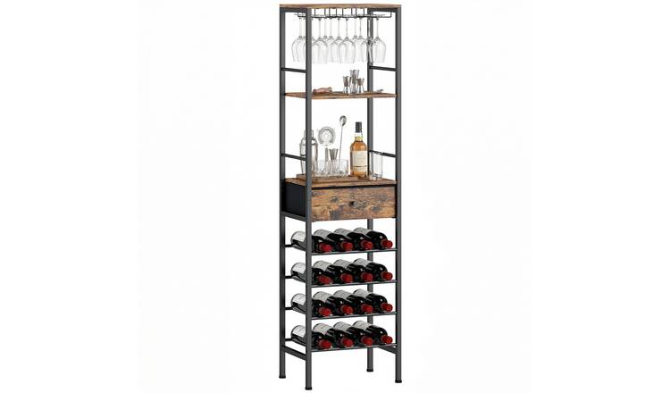 HOMCOM Industrial Freestanding Wine Rack with Drawers for 16 Bottles - Brown