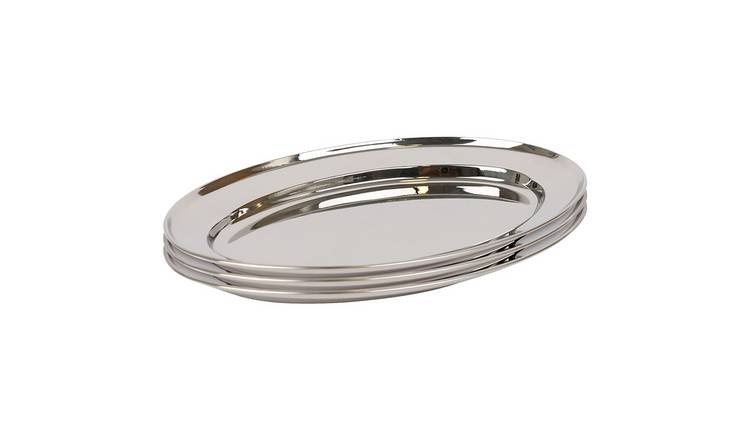 Argon Tableware Oval Stainless Steel Serving Platters - Pack of 3