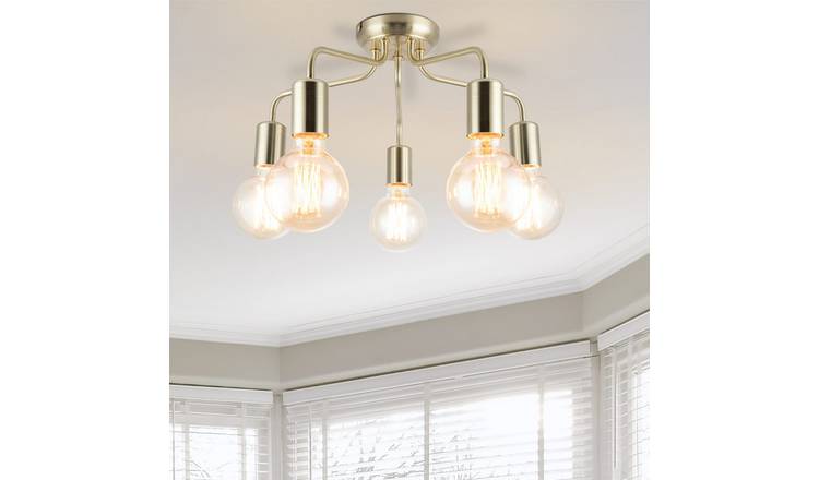 Cosylyte Fraser 5 Light Modern Metal Ceiling Flush Light - Brushed Brass