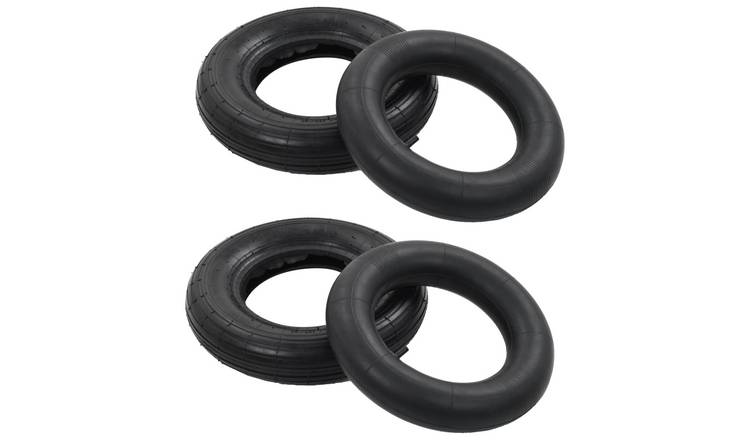 Walplus Set of 2 Tyre and Inner Tube Rubber 3.50-8 4PR - Black