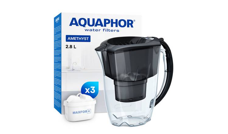 AQUAPHOR Amethyst 2.8L Water Filter Jug with 3 Maxfor+ Cartridges - Black