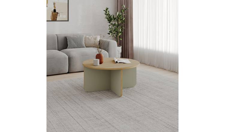 Decortie Hillary Round Melamine Particleboard Coffee Table - Oak & Ash Green