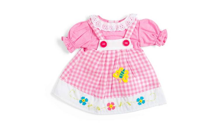 Bigjigs Toys Pink Checkered Pinafore Dress For Medium Doll