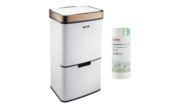 Cooks Professional 75L Sensor Bin with 25 Biodegradable Bags - White/Copper