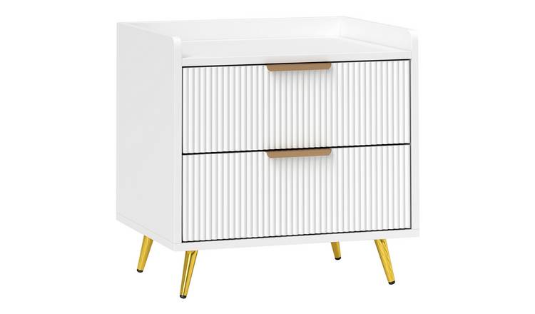 HOMCOM 2 Drawers Bedside Table with Metal Legs for Bedroom - White