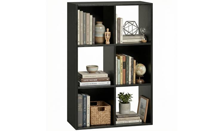 HOMCOM 6 Cubes Freestanding Storage Bookcase - Black Wood