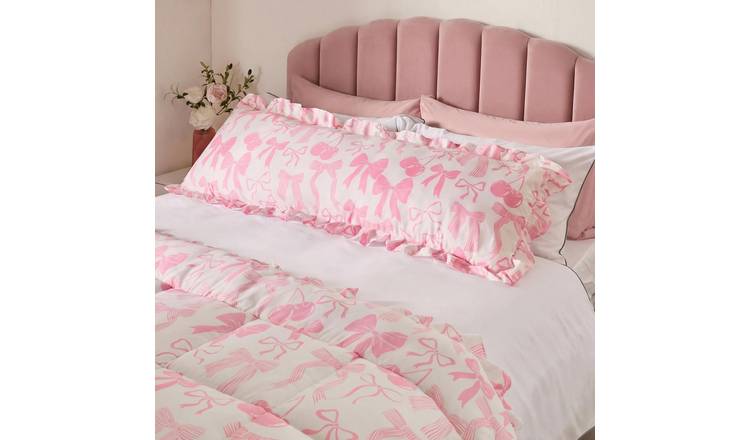 OHS Frill Edge Bolster Pillow - Pink Bow