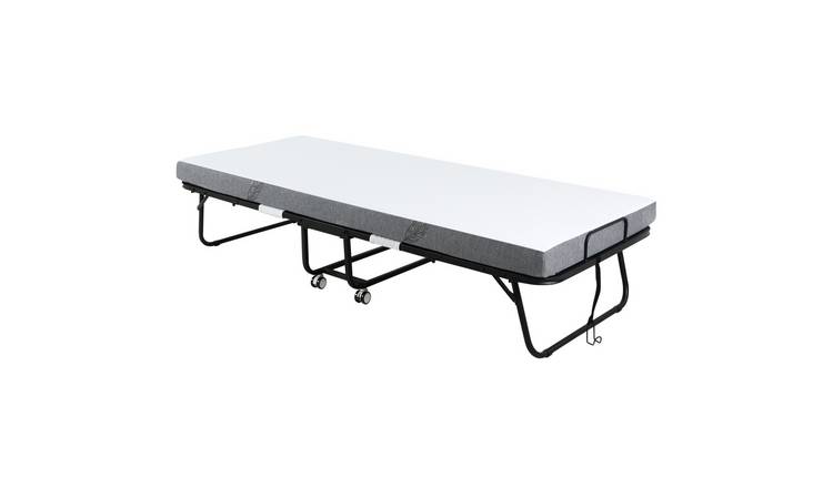 HOMCOM Portable Folding Bed with 10cm Mattress and Sturdy Metal Frame on Wheels