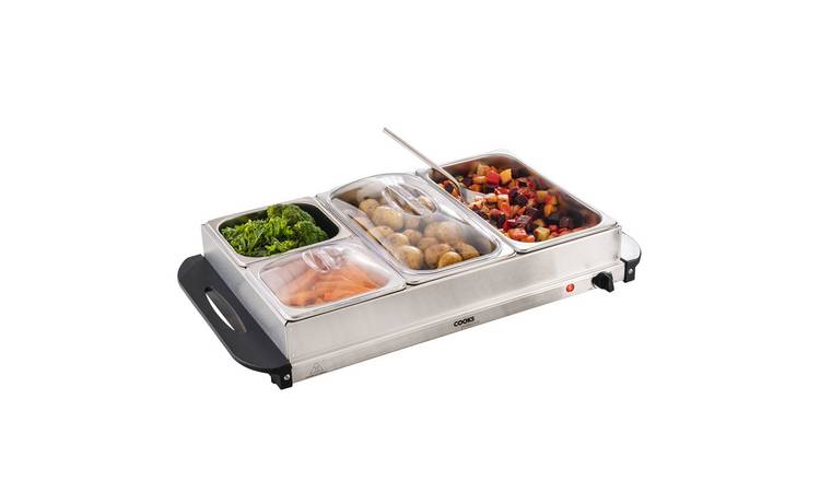 Cooks Professional 4 Section Buffet Warmer 7.2L with Hotplate Function - Silver