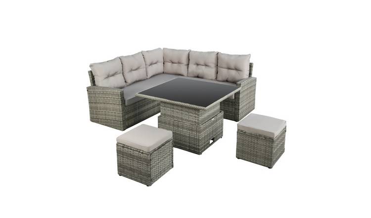 HomeGardenDirect St Tropez 6 Seater Corner Sofa With Glass Rising Table - Grey