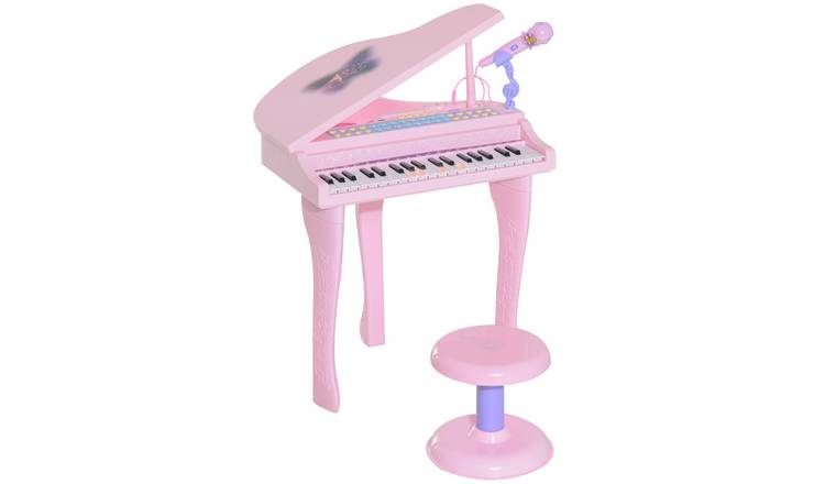 HOMCOM 37 Keys Stool Microphone Light Kids Keyboard - Pink
