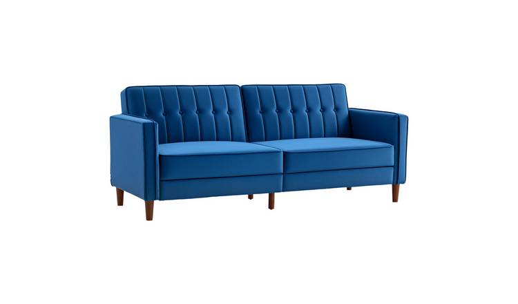 HOMCOM 3 Seater Velvet Reclining Button Tufted Sofa Bed - Blue