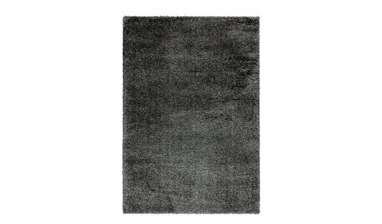 Mega Flooring Black Shaggy Plain Rug - 80 x 150cm