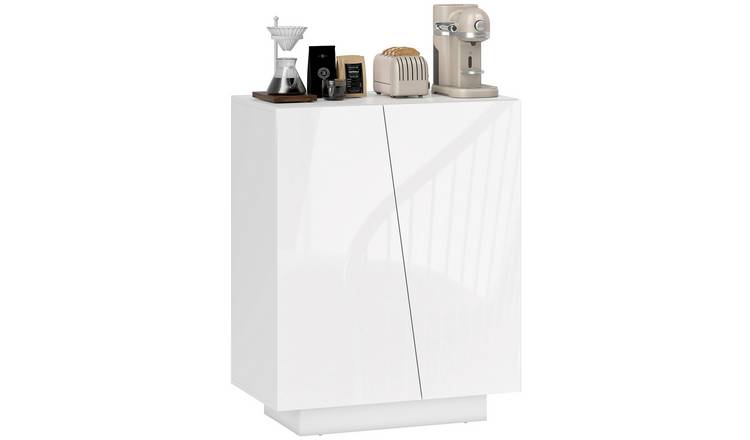 HOMCOM Adjustable High Gloss Freestanding Storage Cabinet - White