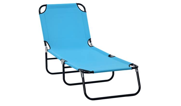 Outsunny Foldable Reclining Garden Sun Lounger - Sky Blue
