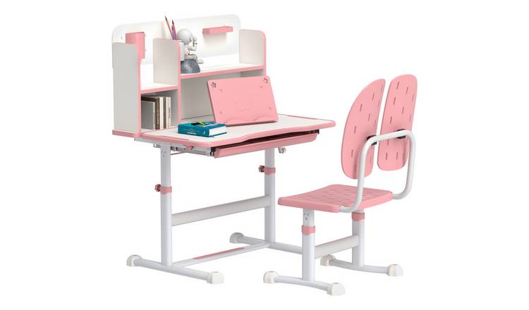 AIYAPLAY Adjustable Kids Desk and Chair Set with Tiltable Desktop Drawer - Pink