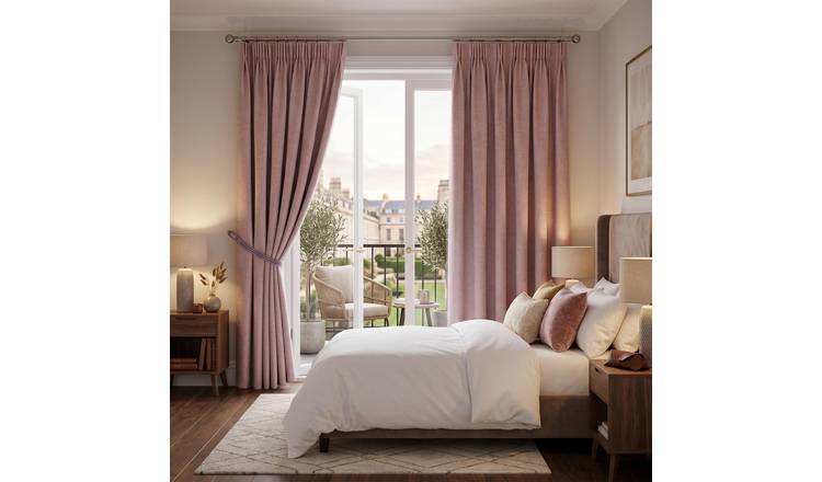 Luxury Living Chenille Blackout Pencil Pleat Curtains 117cm x 229cm - Pink