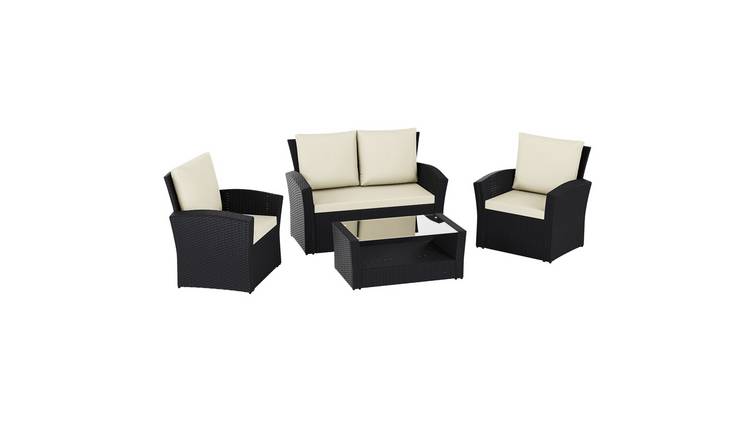 Garden Vida Mylor 4 Seater Outdoor Rattan Garden Set with Cover - Black