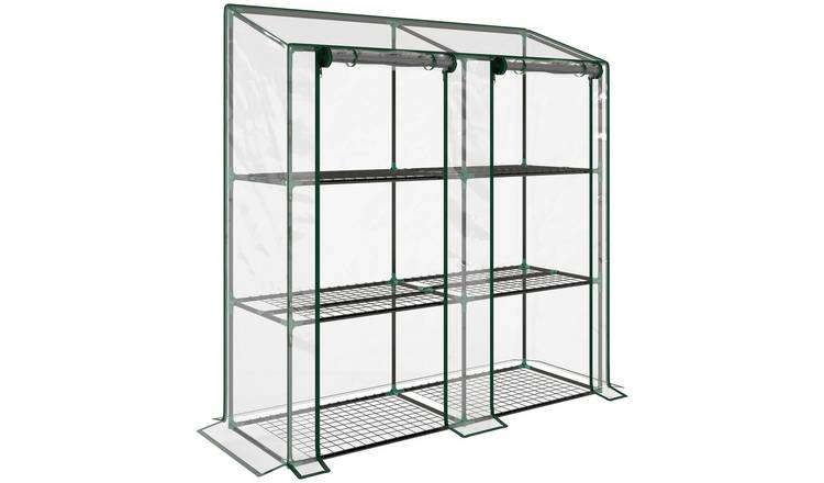 Outsunny PVC Lean to Mini Greenhouse with Roll up Doors – Clear