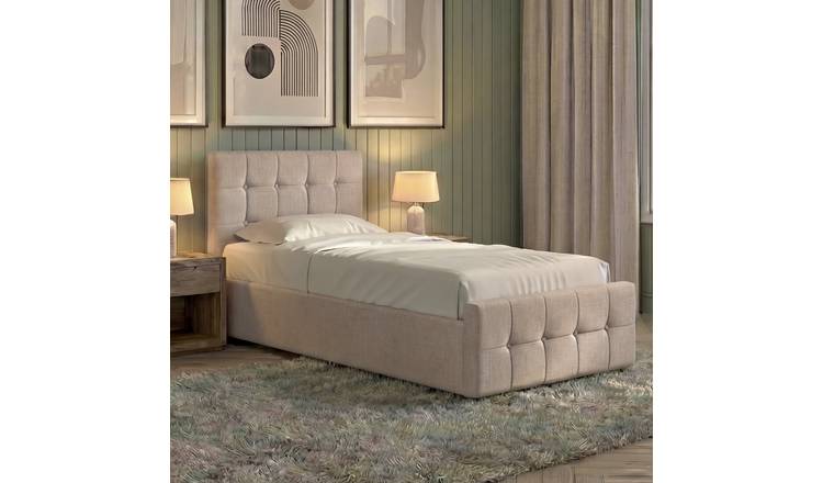 Vida Designs Valentina Single Size Linen Ottoman Bed With Foam Mattress - Beige