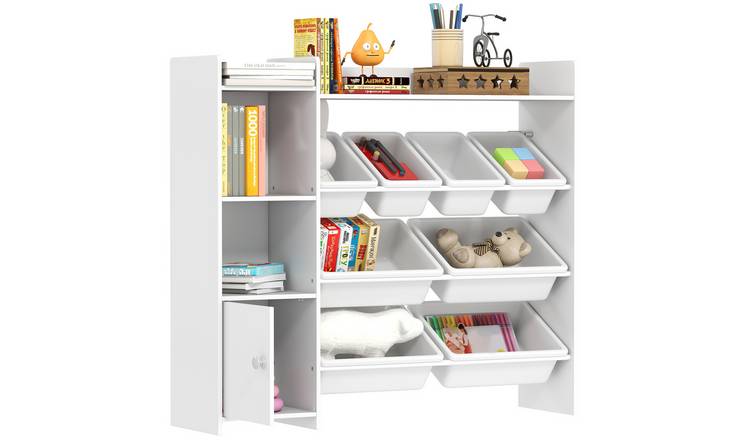 AIYAPLAY 3 Tier Wooden Unit with 8 Removable Bins Storage Shelves - White