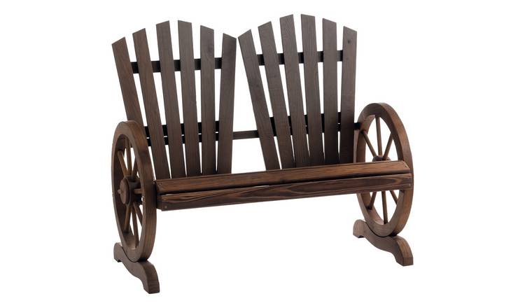 Outsunny 2 Seater Wooden Adirondack Garden Bench - Carbonised