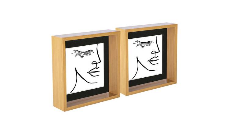 Nicola Spring 3D Deep Box Frames - 8 x 8" with Mount - Set of 2 - Light Wood