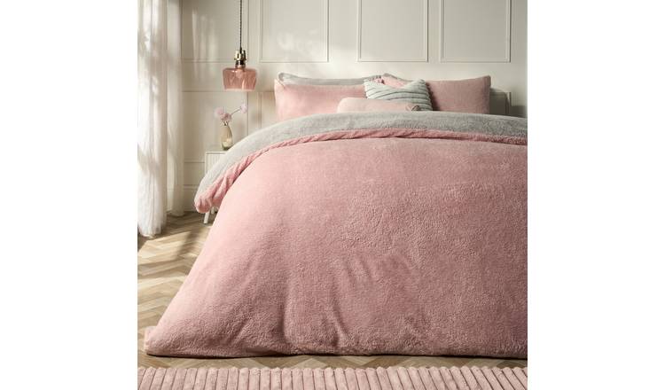 OHS Reversible Teddy Duvet Cover Set Blush - Single