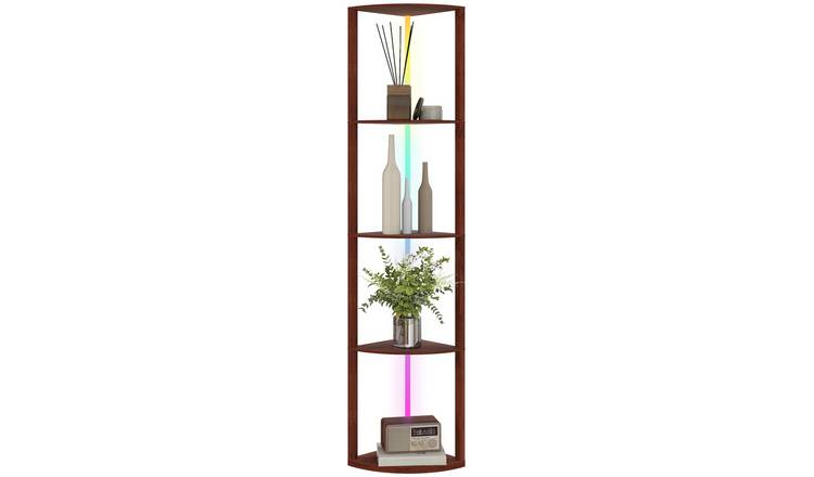 HOMCOM RGB LED 5 Tier Floor Lamp With Shelves - Brown