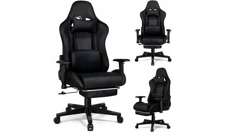 Home Treats Suede Gaming Chair With Footrest - Black