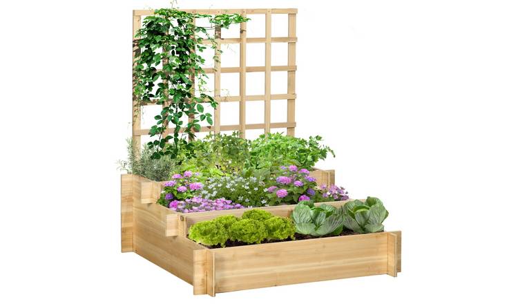 Outsunny 3 Tier Wooden Raised Garden Bed- Natural Wood