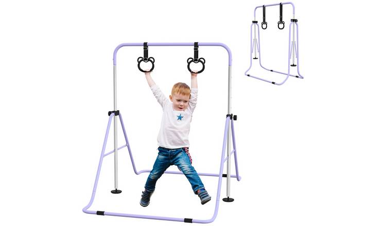 HOMCOM Adjustable Height Folding Hand Grips NonSlip Kid Gymnastics Bar - Purple