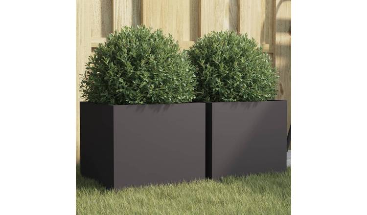 Walplus Pack of 2 Steel Garden Planter - Black - 32 x 30 x 29 cm