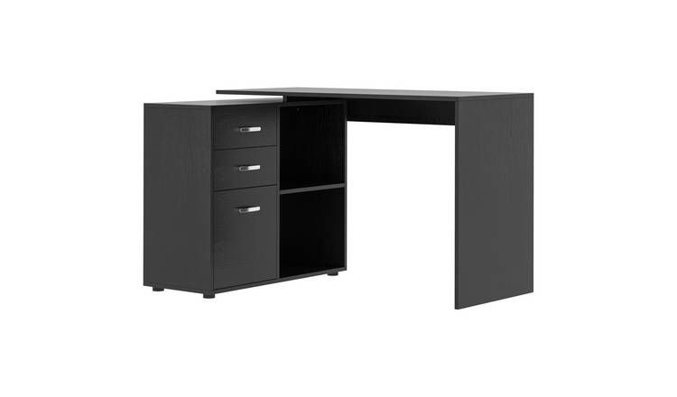 HOMCOM Wooden Reversible Computer Desk with File Cabinet - Black