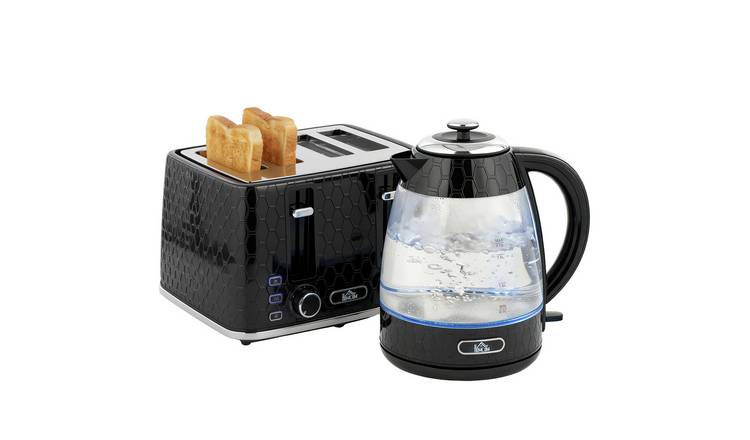 HOMCOM Strix Thermostat Kettle and 4 Slice Toaster with 7 Browning - Black
