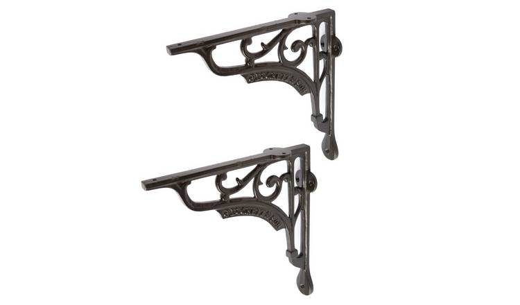 Hammer & Tongs Ornate Iron Shelf Bracket - Black - Set of 2