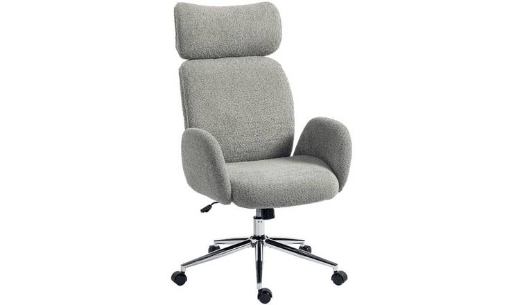 HOMCOM Fabric Swivel Office Chair with Adjustable Headrest - Charcoal Grey