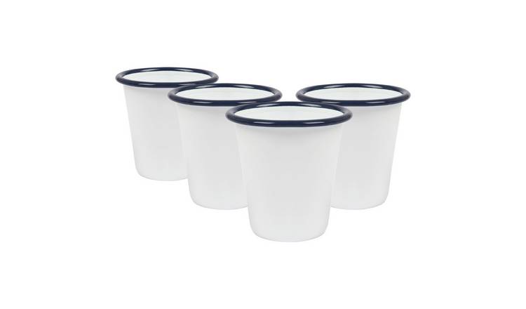 Argon Tableware White Enamel Tumblers - 300ml - Blue - Pack of 3