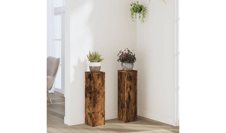 Walplus Pack of 2 Engineered Wood Plant Stand - Smoked Oak - 17 x 17 x 60 cm