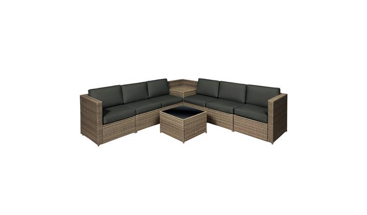 Outsunny 8 Piece PE Rattan Corner Sofa Set with Cushions - Mixed Brown