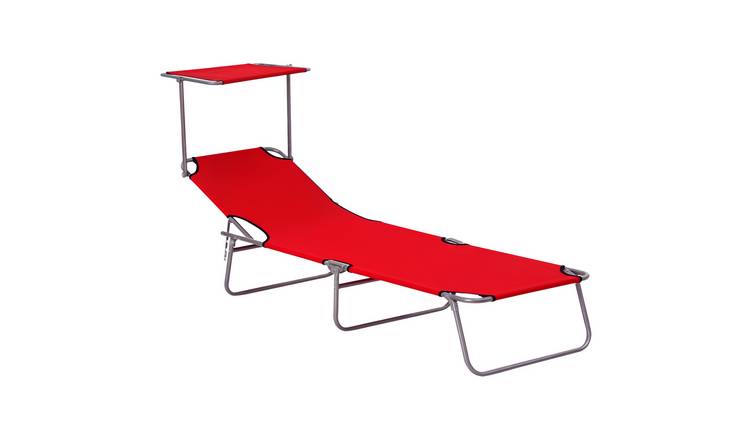 Outsunny Oxford Fabric Foldable Reclining Garden Sun Lounger - Red