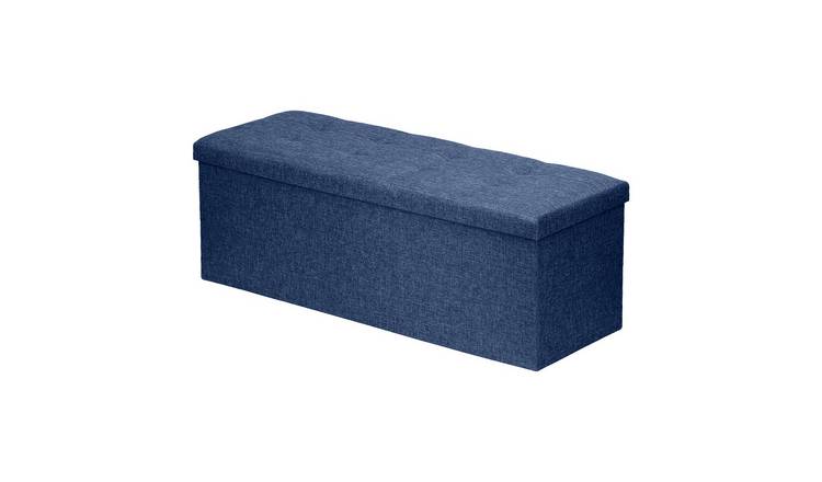 Harbour Housewares Foldable Storage Ottoman - 111 x 37 x 39cm - Navy Linen