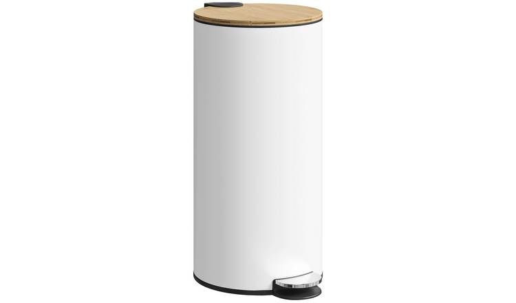 HOMCOM 30l Kitchen Bin with Soft Close and Stay Open Lid - White and Natural