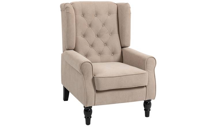 HOMCOM Wooden Button Tufted Snow Flannel Armchair for Living Room - Beige