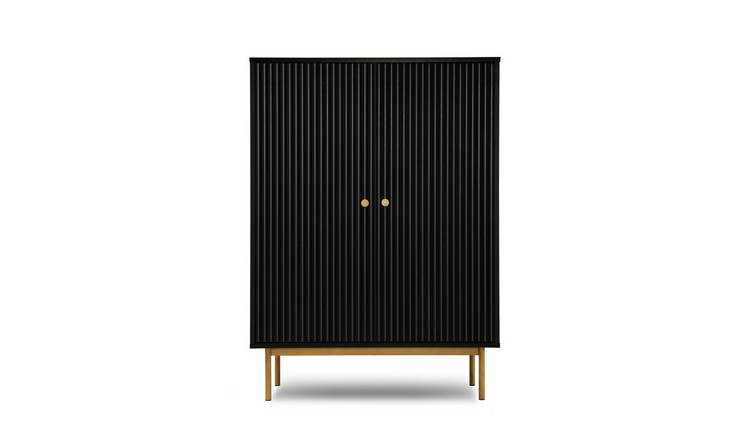 HomeGardenDirect Devon Fluted Highboard Storage Cabinet - Black