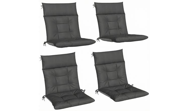 Outsunny Set of 4 Outdoor Waterproof Chair Cushions with Ties - Dark Grey