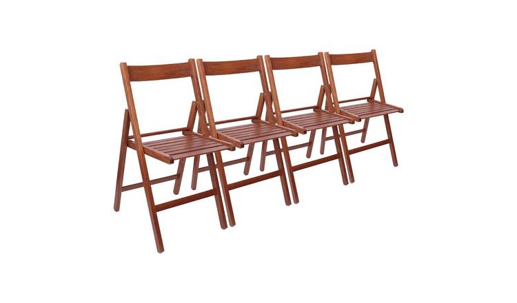 Harbour Housewares Beech Wood Folding Chairs - Walnut - Pack of 4